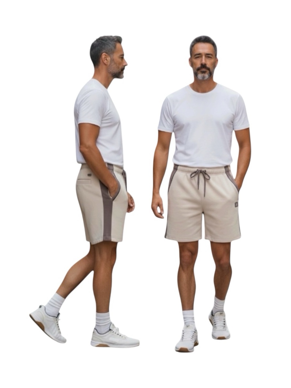 Reebok Men's Light Beige Shorts with Brown Contrast Panels